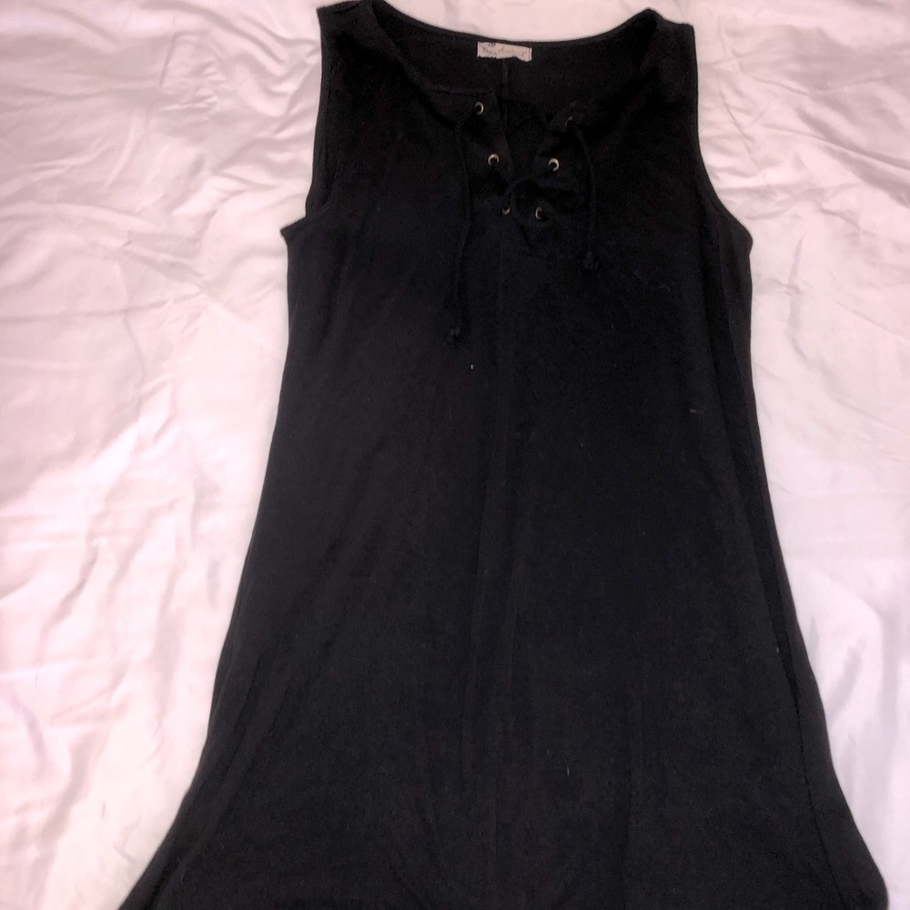 Black tie front detail mini dress